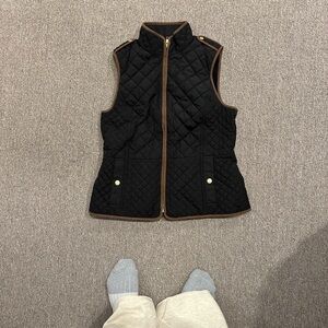 Talbots Black Quilted Vest with Brown Accents
